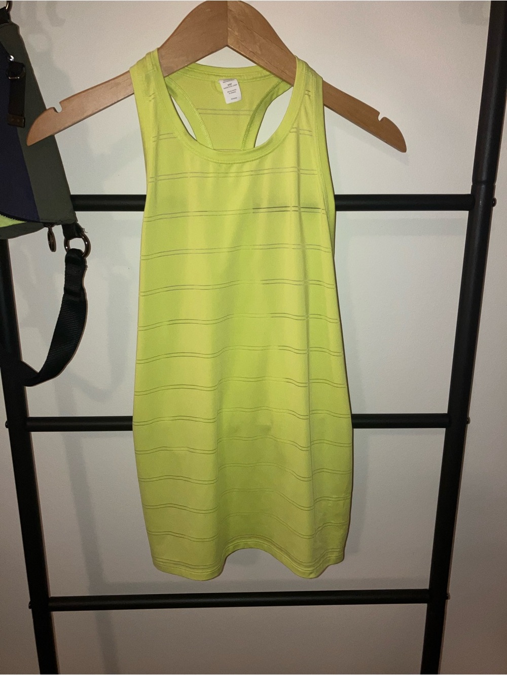 Athleta Neon Lime High Neck Chi Double Stripe Racerback Tank Top